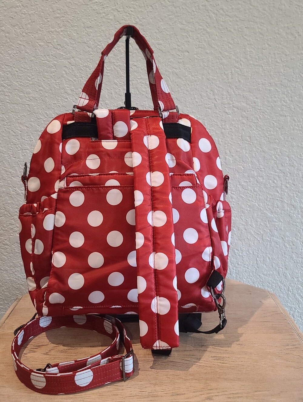 Lug RFID Convertible Canter Tote - Backpack - Crossbody - Crimson Large Dot - Picture 2 of 8